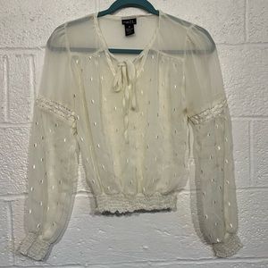 Rue 21 S sheer white long sleeve with elastic waist